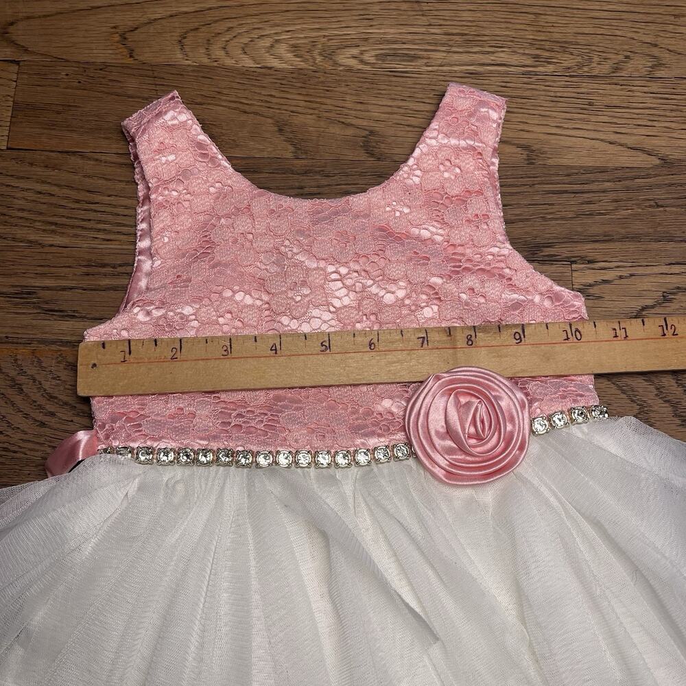 Size 3T Baby Girl Pink White Tulle Dress Jewel Belt Rose Party American Princess - Picture 15 of 16